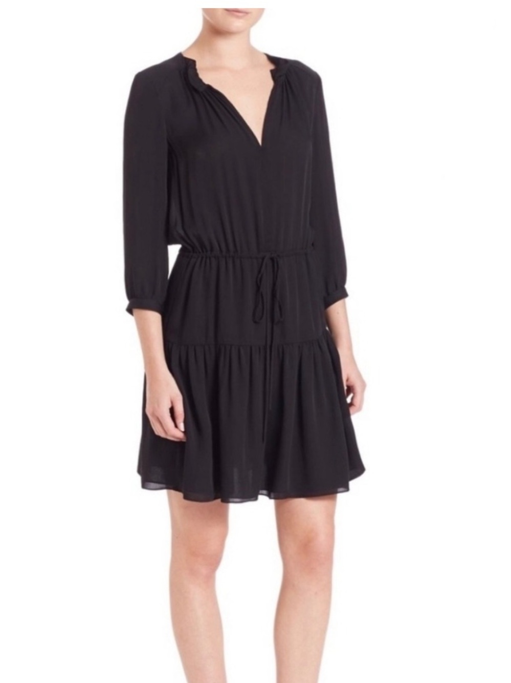 Rebecca Taylor Silk Georgette Tiered Black Dress